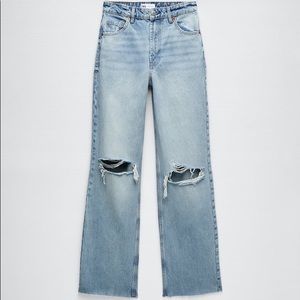 Zara Ripped Wide Leg Denim Jeans